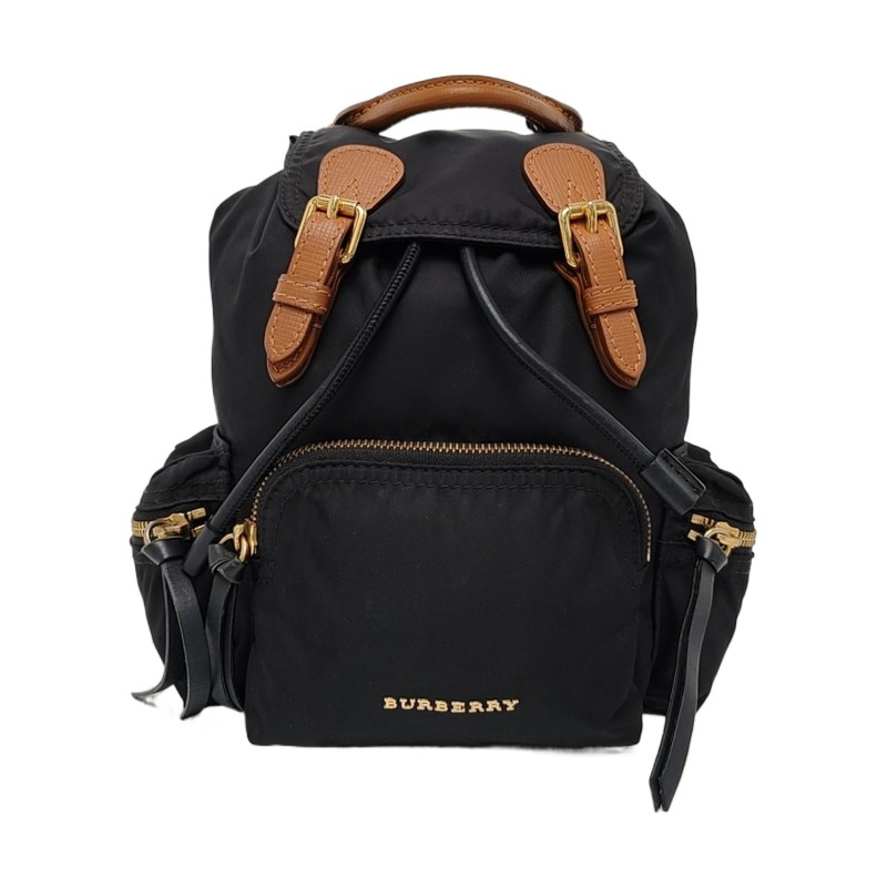 BURBERRY The Rucksack 黑色尼龍雙肩包手提包 金色五金-0