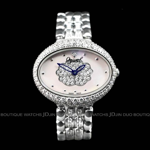 金鐸精品~2485 Ogival 愛其華 山茶花系列珍珠貝面盤石英女用腕錶