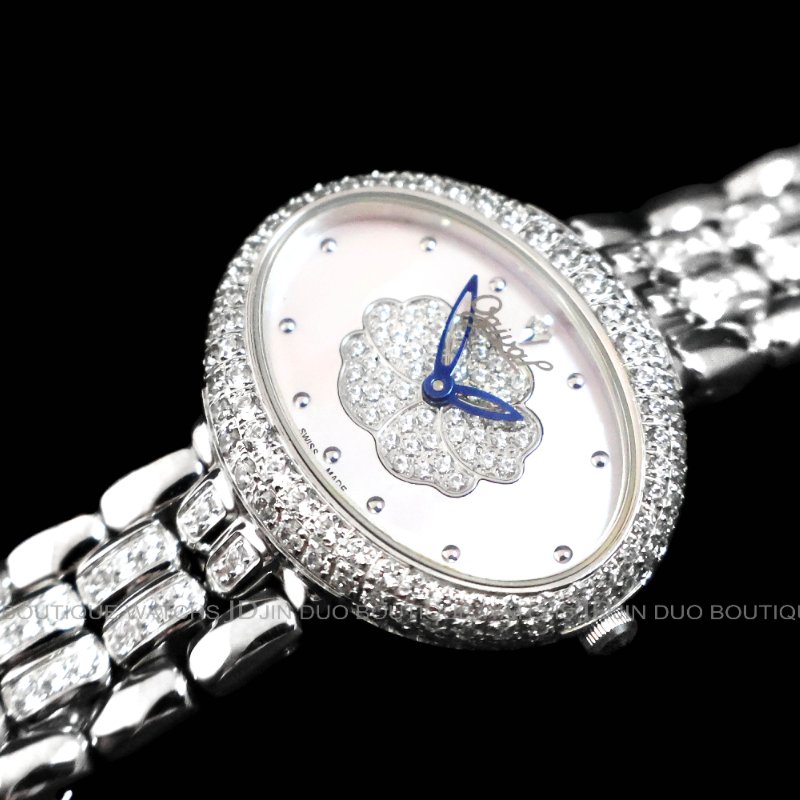 金鐸精品~2485 Ogival 愛其華 山茶花系列珍珠貝面盤石英女用腕錶-5