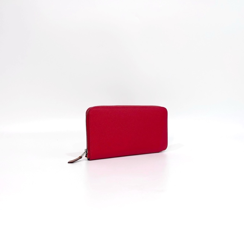 HERMES Q5國旗紅EPSOM銀ㄇ拉紫內裡絲巾長夾-1