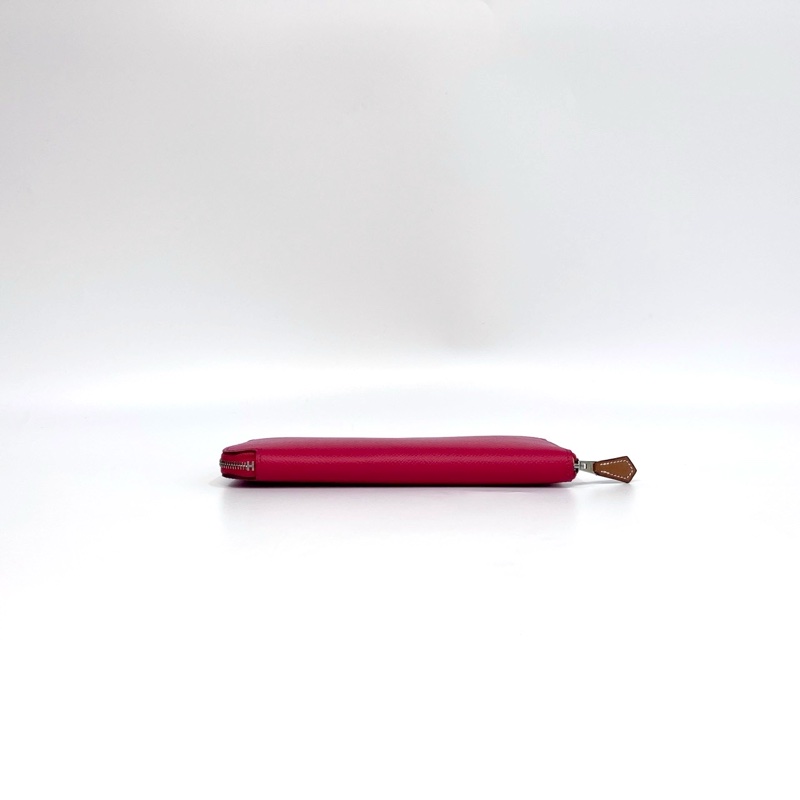 HERMES Q5國旗紅EPSOM銀ㄇ拉紫內裡絲巾長夾-4