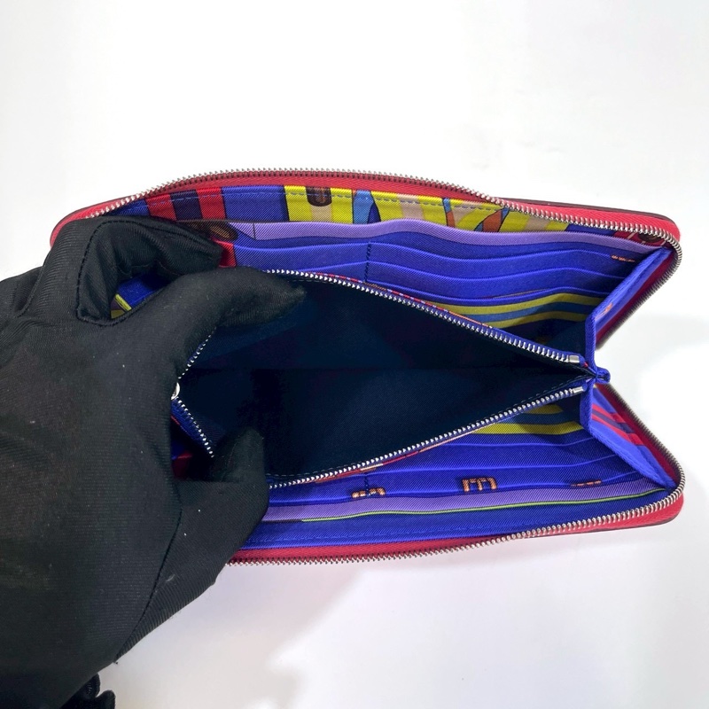 HERMES Q5國旗紅EPSOM銀ㄇ拉紫內裡絲巾長夾-6