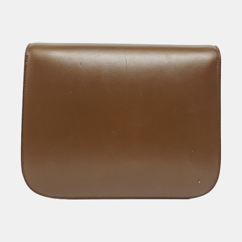 CELINE CLASSIC BOX 中號 棕色牛皮豆腐包單肩包 金色五金 可拆卸肩帶-4
