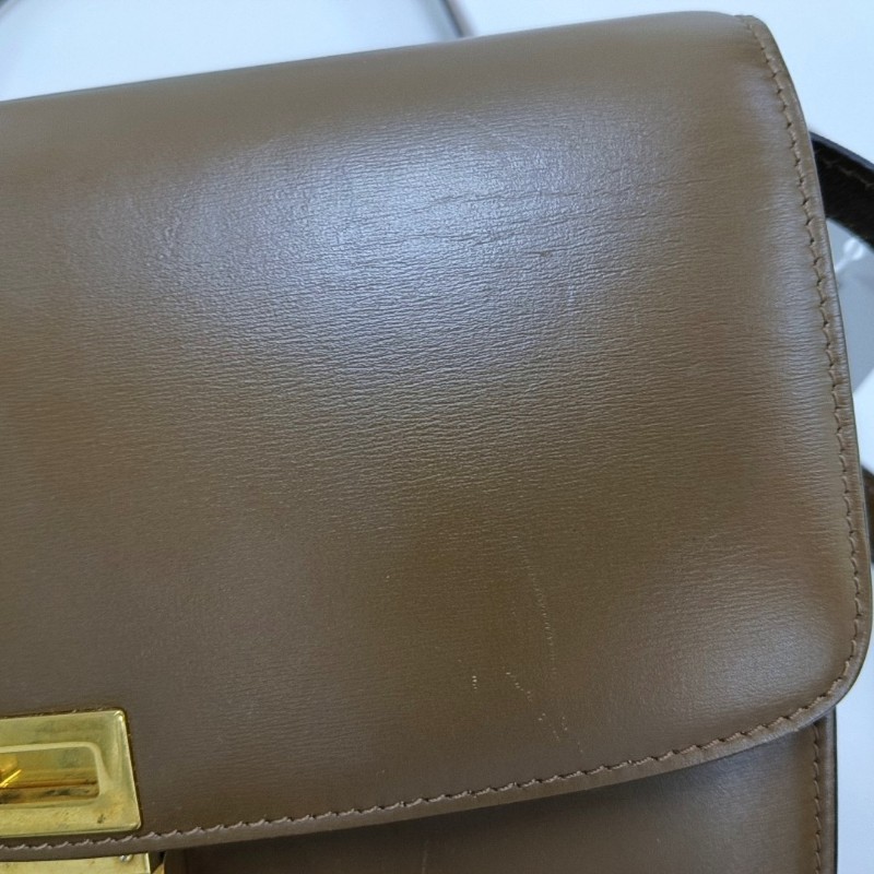 CELINE CLASSIC BOX 中號 棕色牛皮豆腐包單肩包 金色五金 可拆卸肩帶-7