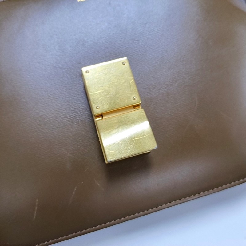 CELINE CLASSIC BOX 中號 棕色牛皮豆腐包單肩包 金色五金 可拆卸肩帶-8