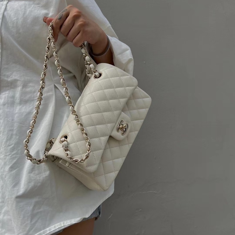 CHANEL香奈兒白色荔枝皮小號cf鏈條包♥23*7*15 白雪公主👸-0