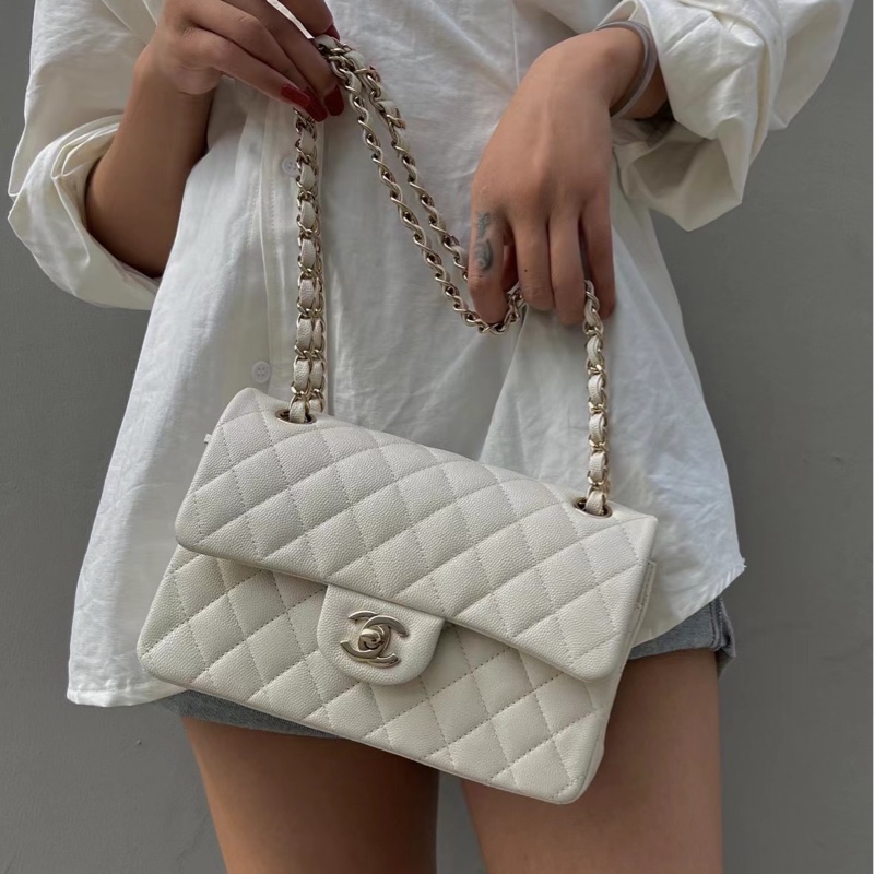 CHANEL香奈兒白色荔枝皮小號cf鏈條包♥23*7*15 白雪公主👸-2