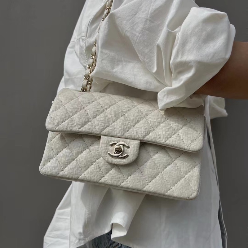 CHANEL香奈兒白色荔枝皮小號cf鏈條包♥23*7*15 白雪公主👸-3