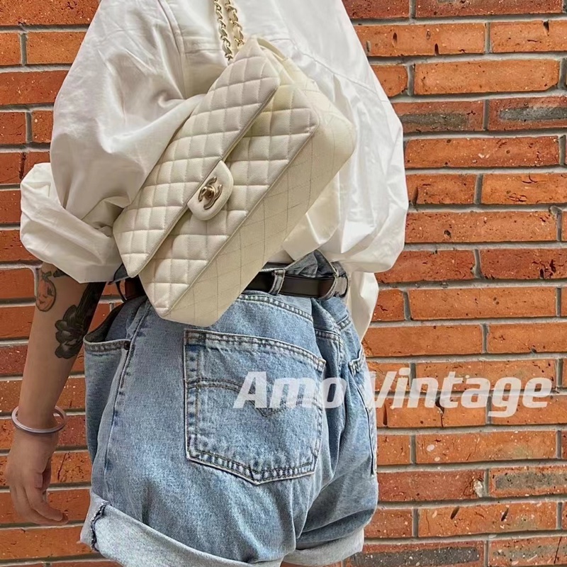 CHANEL香奈兒白色荔枝皮小號cf鏈條包♥23*7*15 白雪公主👸-4