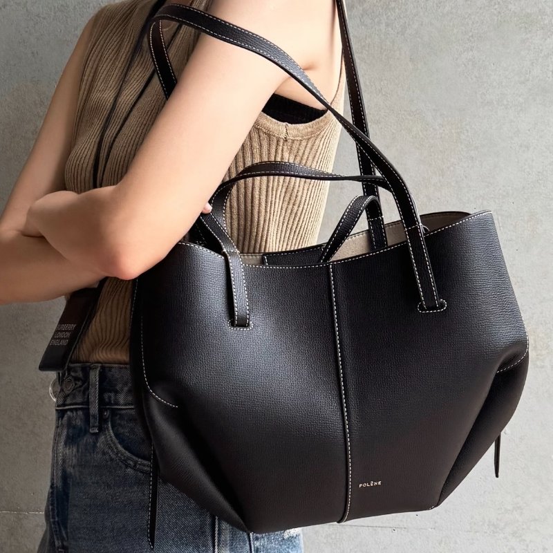 POLENE CYME MINI 兩用托特包 黑色米縫線-0