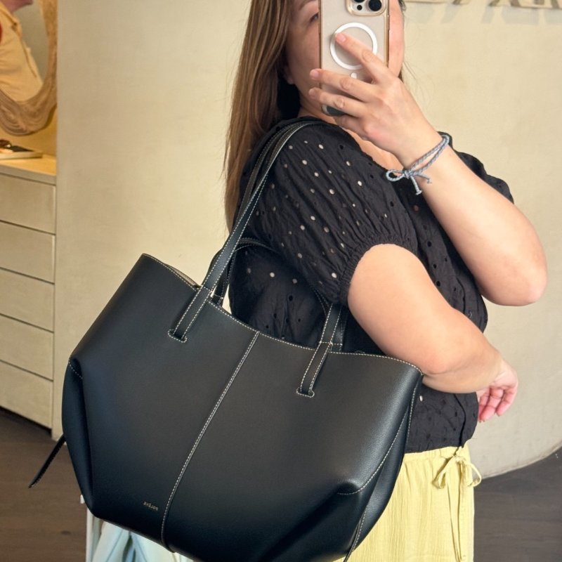 POLENE CYME MINI 兩用托特包 黑色米縫線-1