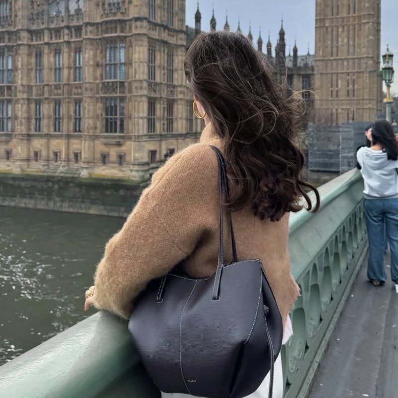 POLENE CYME MINI 兩用托特包 黑色米縫線-2