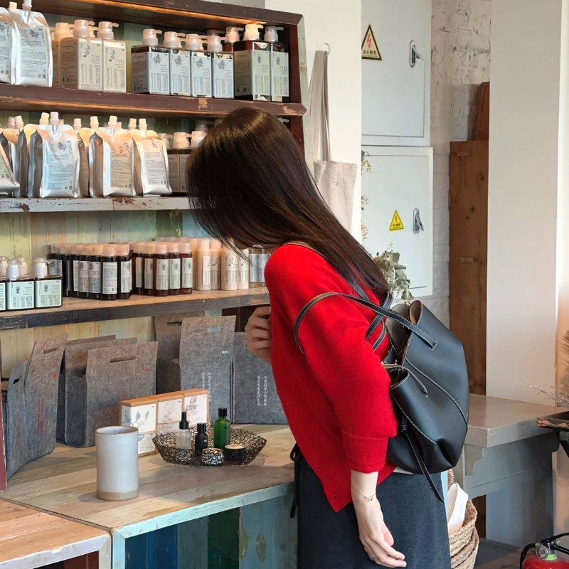 POLENE CYME MINI 兩用托特包 黑色米縫線-3