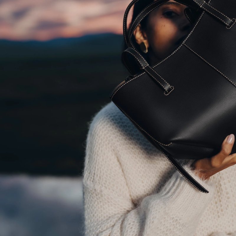 POLENE CYME MINI 兩用托特包 黑色米縫線-5