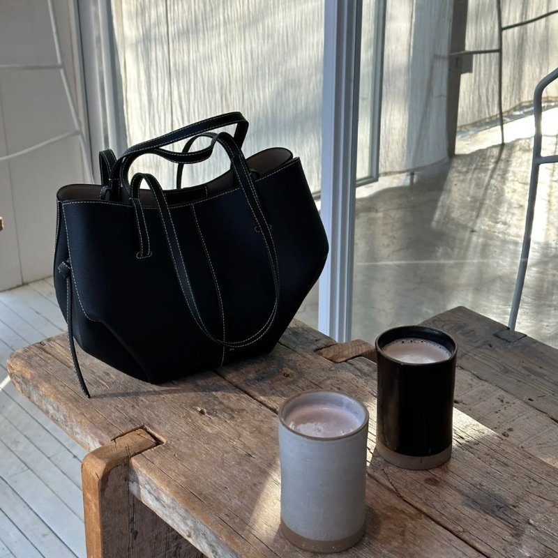 POLENE CYME MINI 兩用托特包 黑色米縫線-6