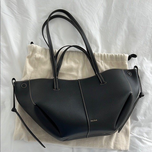 POLENE CYME MINI 兩用托特包 黑色米縫線-7