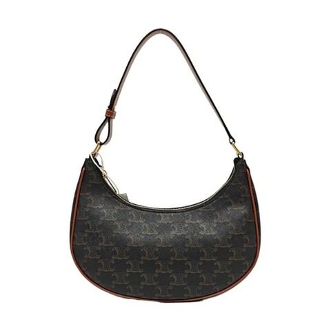 CELINE AVA 棕色塗層帆布凱旋門單肩包 金色五金