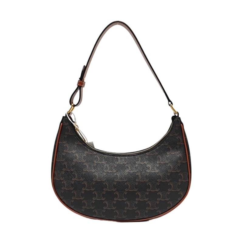 CELINE AVA 棕色塗層帆布凱旋門單肩包 金色五金-0