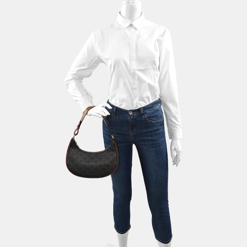 CELINE AVA 棕色塗層帆布凱旋門單肩包 金色五金-1