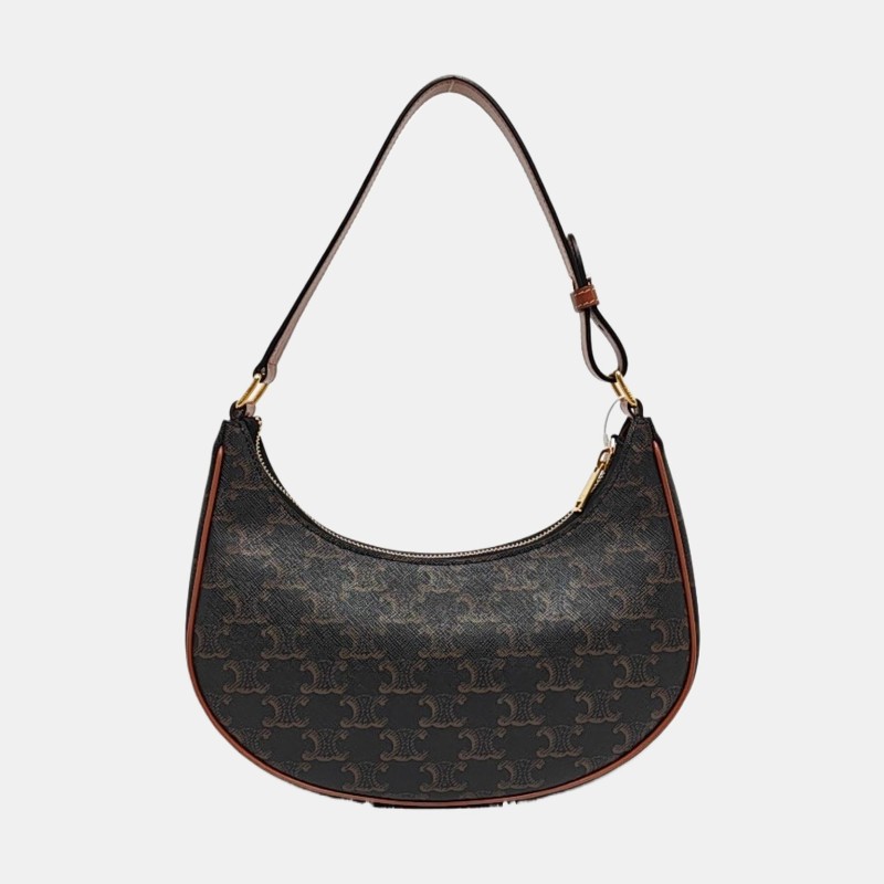 CELINE AVA 棕色塗層帆布凱旋門單肩包 金色五金-4