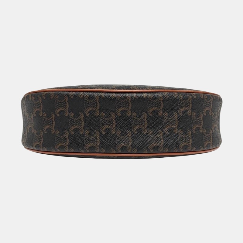 CELINE AVA 棕色塗層帆布凱旋門單肩包 金色五金-5