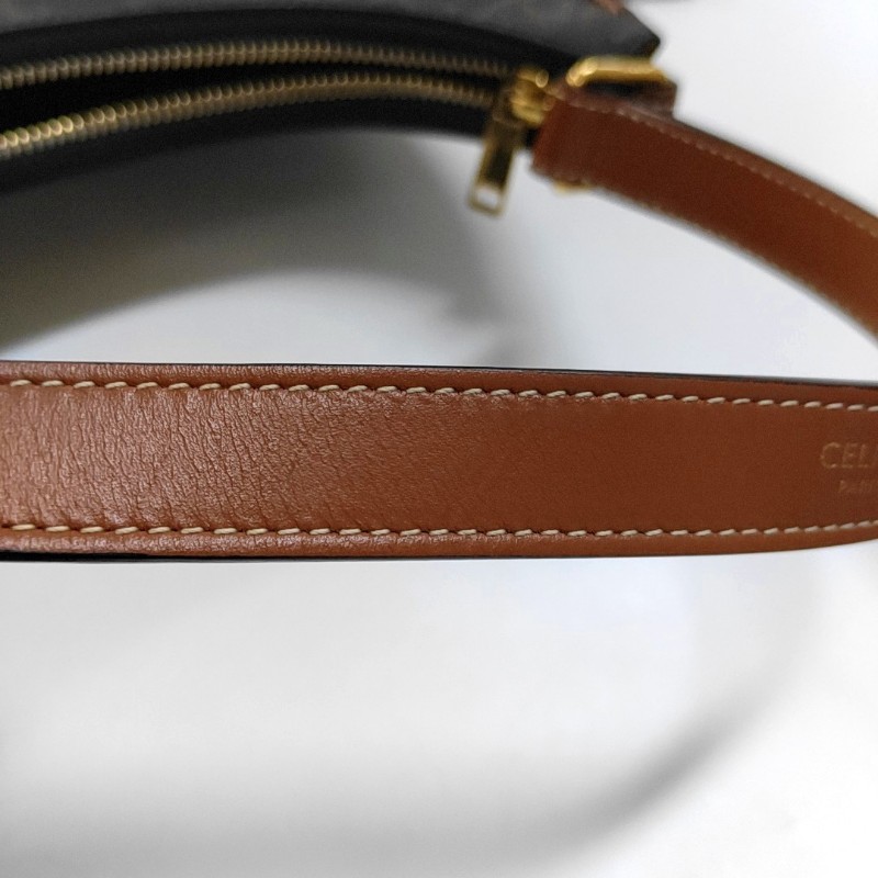 CELINE AVA 棕色塗層帆布凱旋門單肩包 金色五金-8