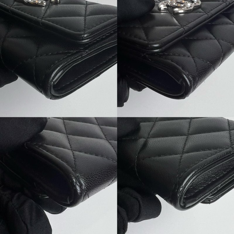 CAHNEL CF季節款滿鑽雙C卡包黑羊皮晶片款-8