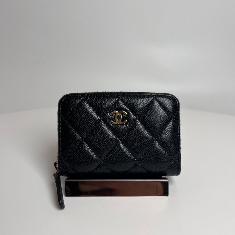 CHANEL CF荔枝紋ㄇ拉零錢包黑晶片款-0