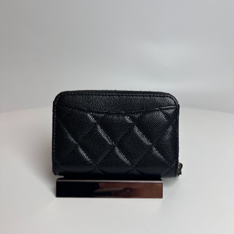 CHANEL CF荔枝紋ㄇ拉零錢包黑晶片款-1