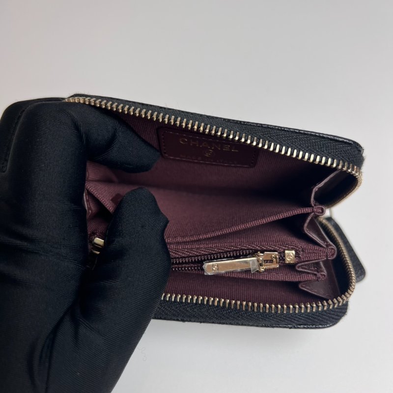 CHANEL CF荔枝紋ㄇ拉零錢包黑晶片款-4