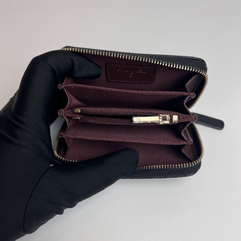 CHANEL CF荔枝紋ㄇ拉零錢包黑晶片款-7