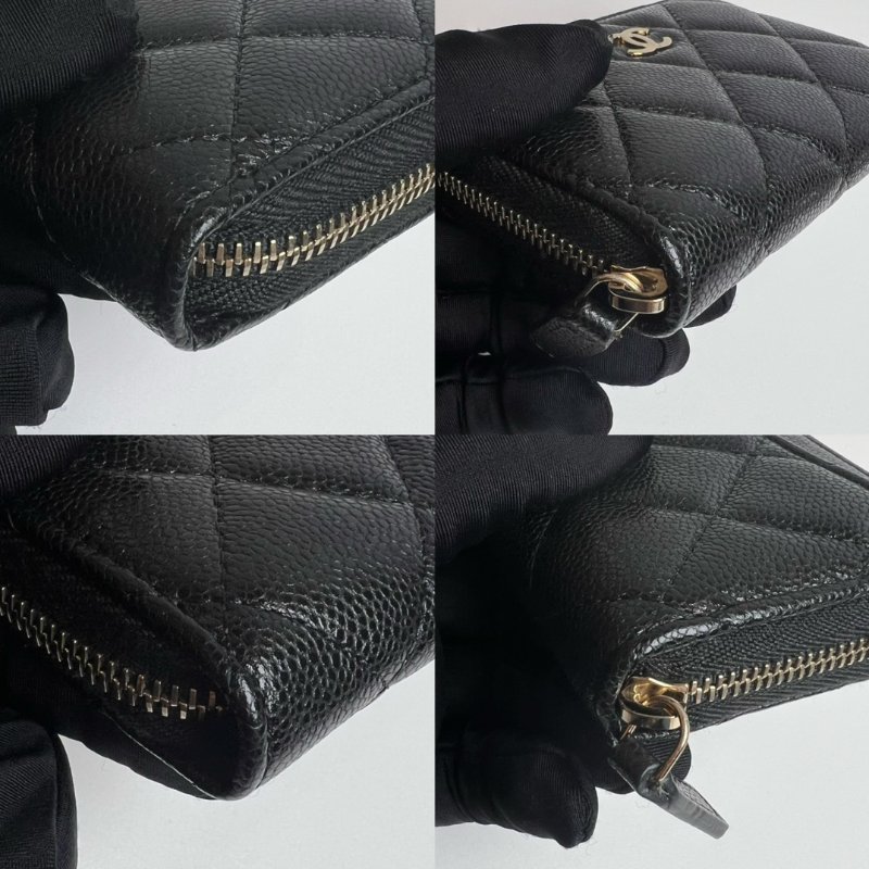 CHANEL CF荔枝紋ㄇ拉零錢包黑晶片款-9