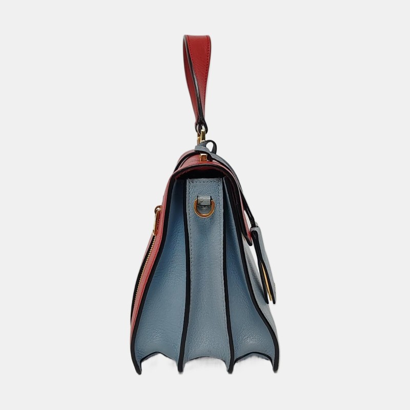 Miu Miu拼色牛皮斜挎包手提包單肩包 金色五金 可拆卸肩帶-3