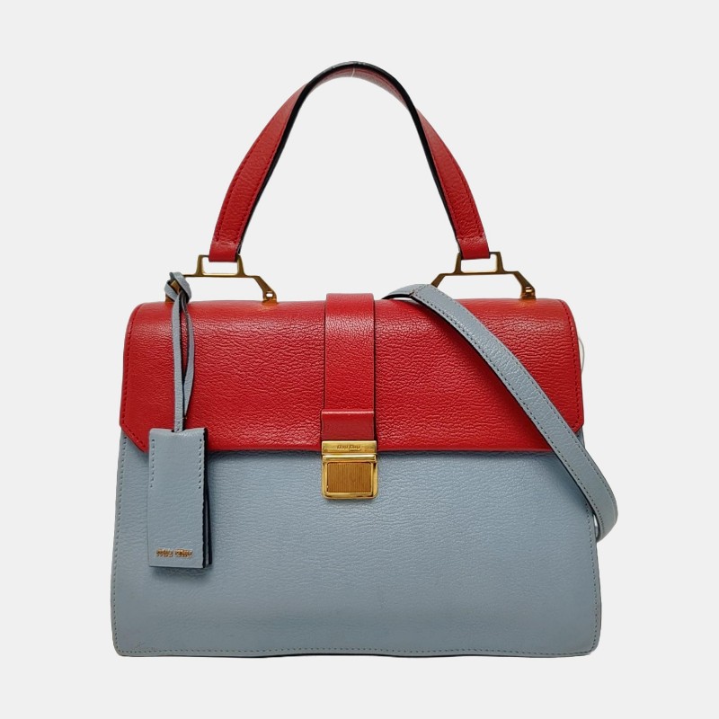 Miu Miu拼色牛皮斜挎包手提包單肩包 金色五金 可拆卸肩帶-7