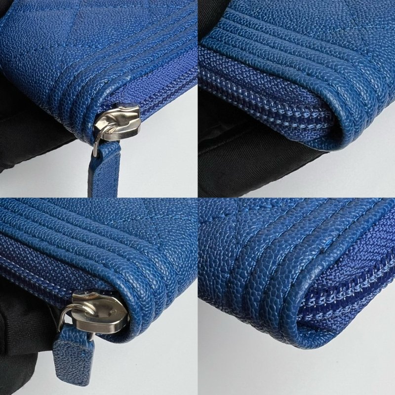 CHANEL BOY荔枝紋中夾藍29開-10