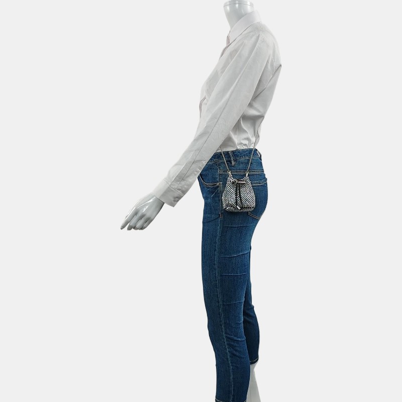 PRADA 水桶包 迷你 透明色織物徽標拼貼單肩包斜挎包 銀色五金 可拆卸肩帶 9.8新-1