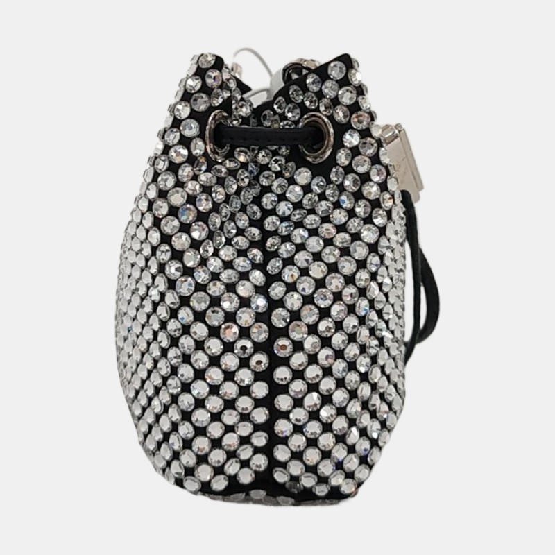 PRADA 水桶包 迷你 透明色織物徽標拼貼單肩包斜挎包 銀色五金 可拆卸肩帶 9.8新-3