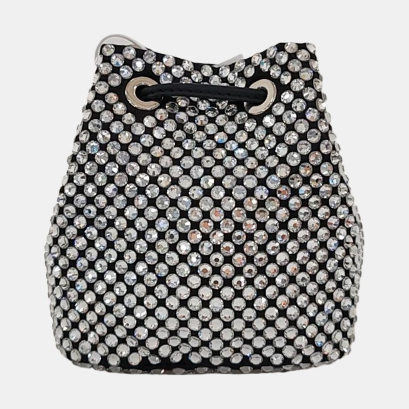 PRADA 水桶包 迷你 透明色織物徽標拼貼單肩包斜挎包 銀色五金 可拆卸肩帶 9.8新-4