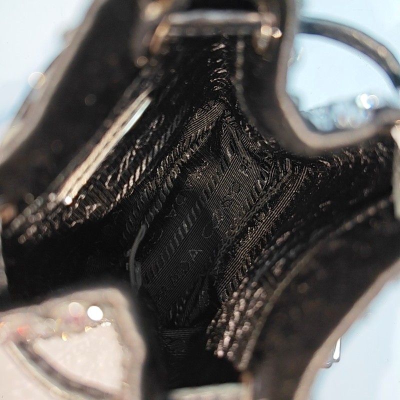 PRADA 水桶包 迷你 透明色織物徽標拼貼單肩包斜挎包 銀色五金 可拆卸肩帶 9.8新-6