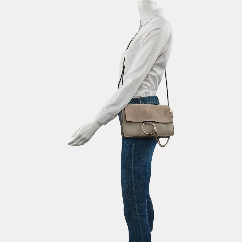 Chloe Faye 小號 灰色牛皮斜挎包單肩包 金色銀色五金 9.5新-1