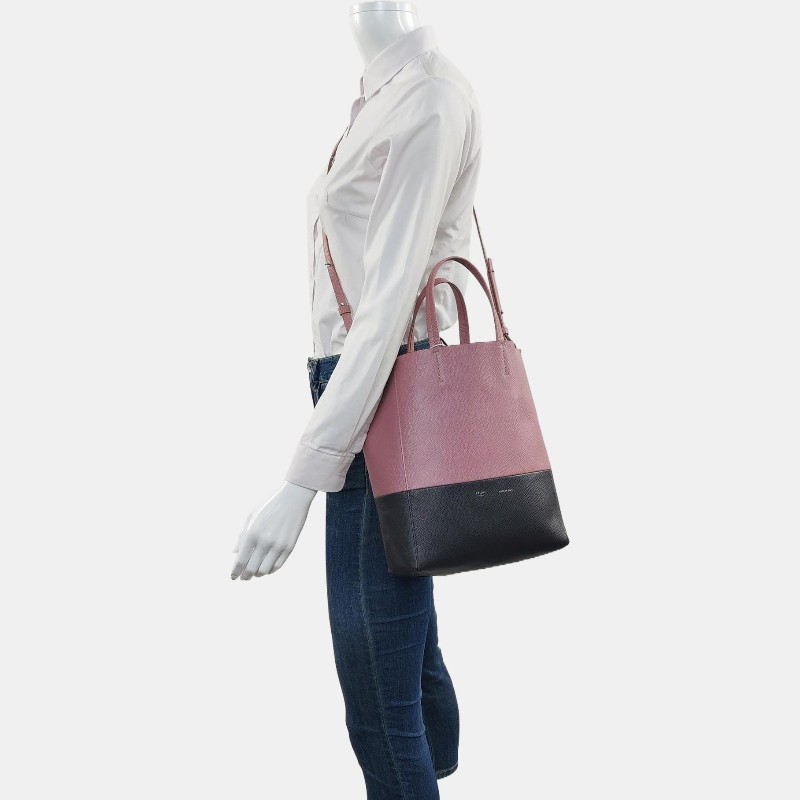 CELINE VERTICAL CABAS 粉色牛皮單肩包斜挎包手提包 銀色五金 可拆卸肩帶-1
