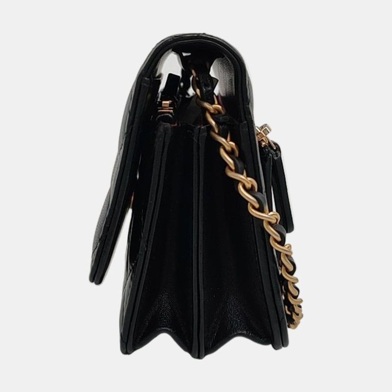 CHANEL WOC 黑色羊皮菱格紋絎縫斜挎包 金色五金 30開 9.8新-2