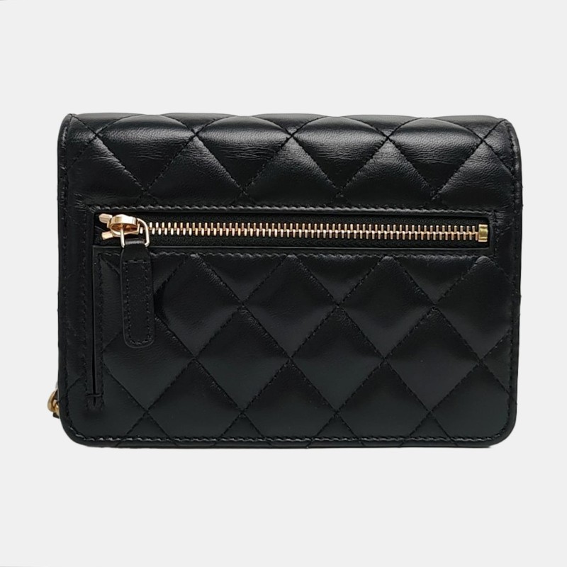 CHANEL WOC 黑色羊皮菱格紋絎縫斜挎包 金色五金 30開 9.8新-4