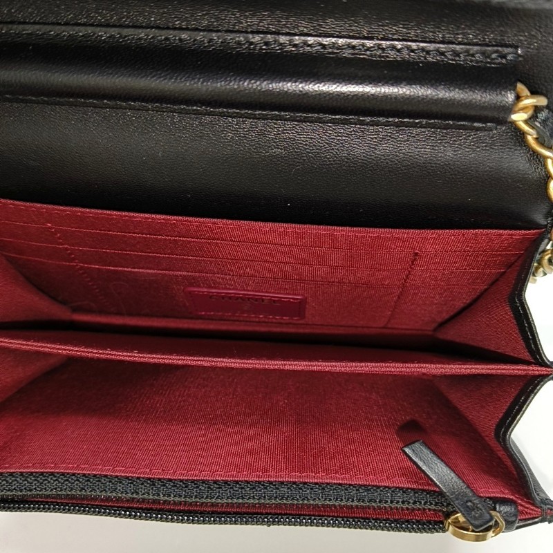 CHANEL WOC 黑色羊皮菱格紋絎縫斜挎包 金色五金 30開 9.8新-6