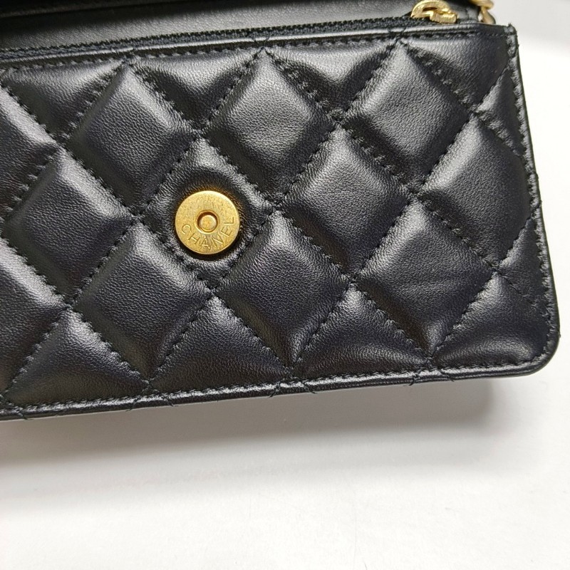 CHANEL WOC 黑色羊皮菱格紋絎縫斜挎包 金色五金 30開 9.8新-9