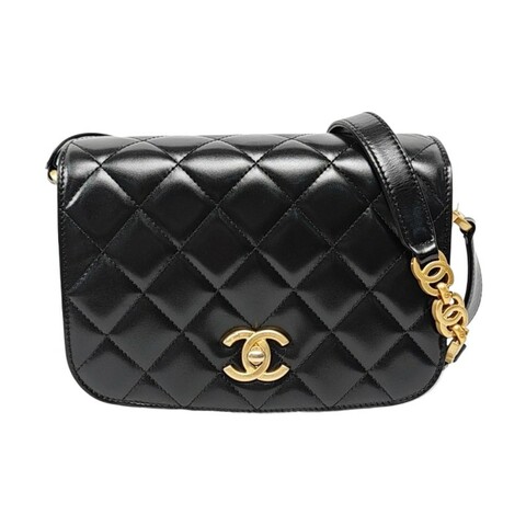 CHANEL 迷你 黑色牛皮菱格紋絎縫斜挎包 金色五金 晶片款