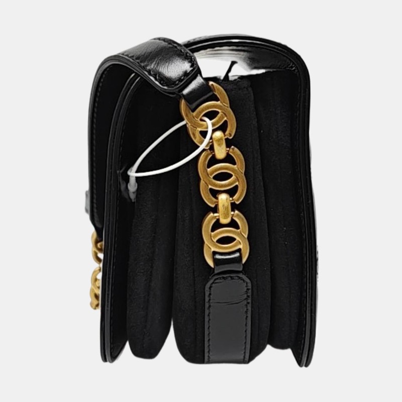 CHANEL 迷你 黑色牛皮菱格紋絎縫斜挎包 金色五金 晶片款-2