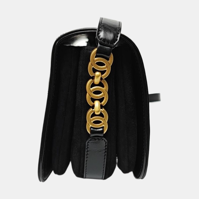 CHANEL 迷你 黑色牛皮菱格紋絎縫斜挎包 金色五金 晶片款-3