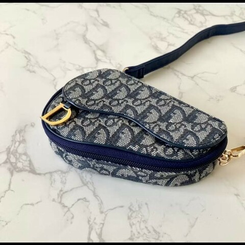 Dior深藍老花小包 可斜背 附副廠背帶