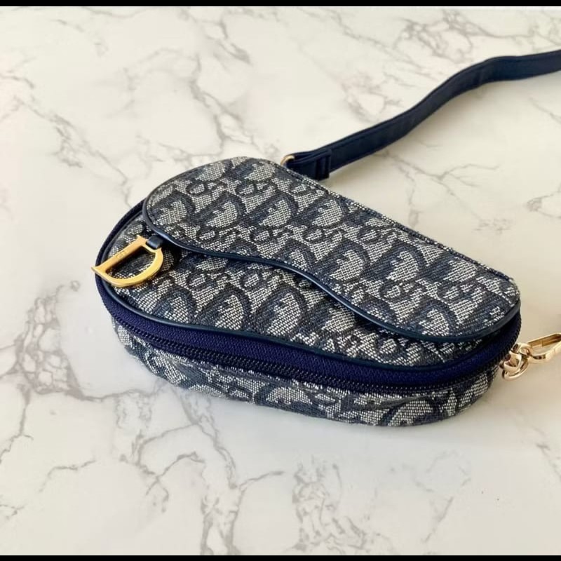 Dior深藍老花小包 可斜背 附副廠背帶-0